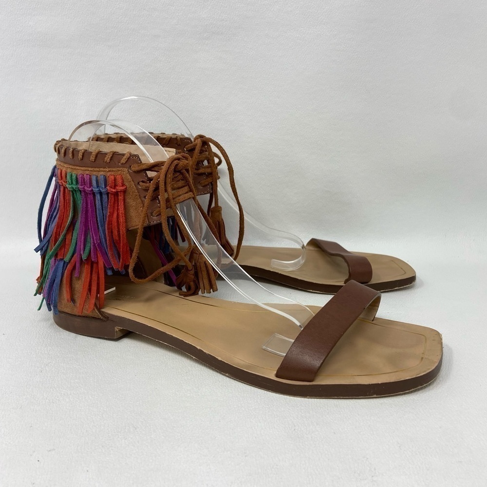 Zara Women Multi-color Leather Fringe Sandals, Women’s Size EU 40/US 9